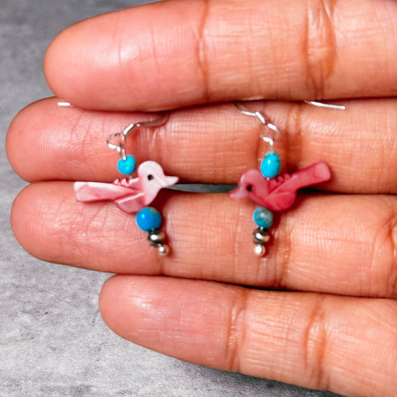 Red MOP bird & Turquoise earrings