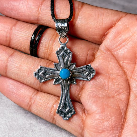 Blue turquoise sterling cross pendant