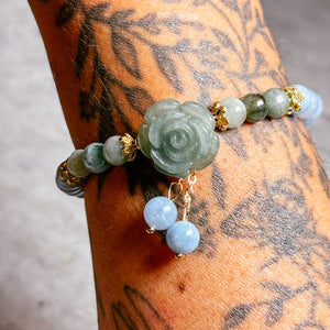 Burmese jade rose charm  & Angelite bracelet