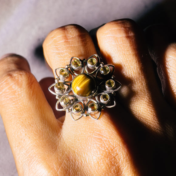 Citrine tiger eye sz7.75 925 ring