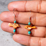 Orange MOP bird & Turquoise earrings