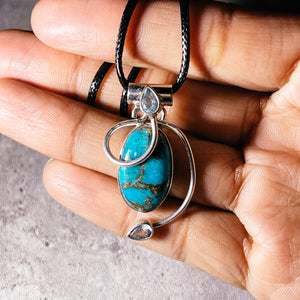 Blue topaz & blue copper turquoise 925 pendant