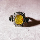 Moldavite Baltic Amber sz8.75 925 ring