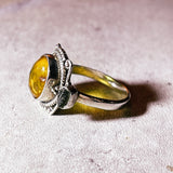 Moldavite Baltic Amber sz8.75 925 ring