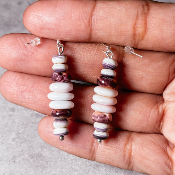 Pink conch, spiny oyster & wampum shell 925 earrings