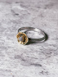 Black sunstone big flower brass & sterling ring sz7