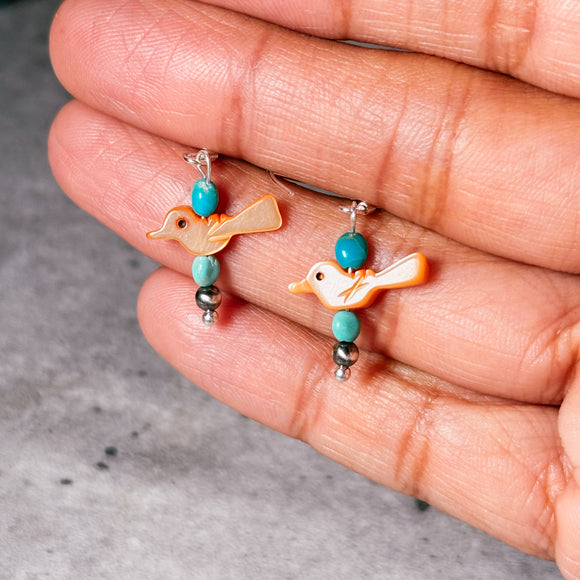 Orange MOP bird & Turquoise earrings