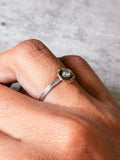 Black sunstone flower brass & sterling ring sz7