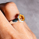 Honeycomb citrine 925 sz8 ring