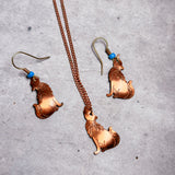 Copper wolf earring & necklace set