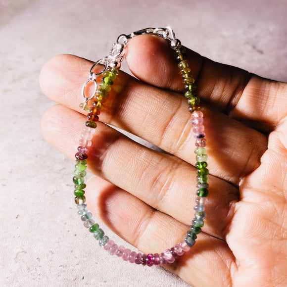 Multi tourmaline smooth rondelle 925 bracelet