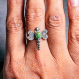 Green copper turquoise dragonfly 925 sz8 ring