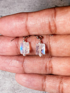 Rainbow moonstone rectangle 925 dangles
