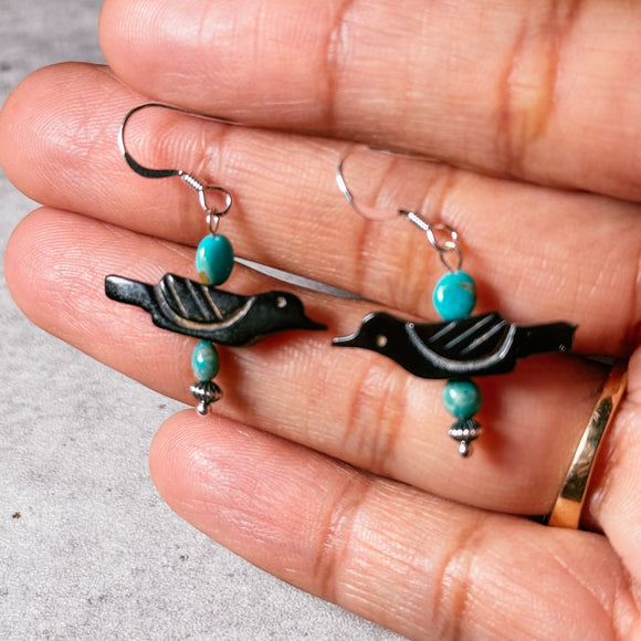 Black shell bird & Turquoise earrings