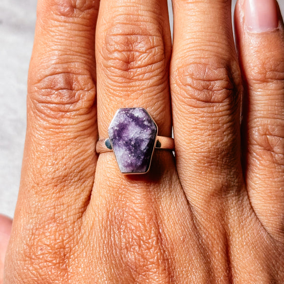 Lepidolite coffin 925 sz7.75 ring