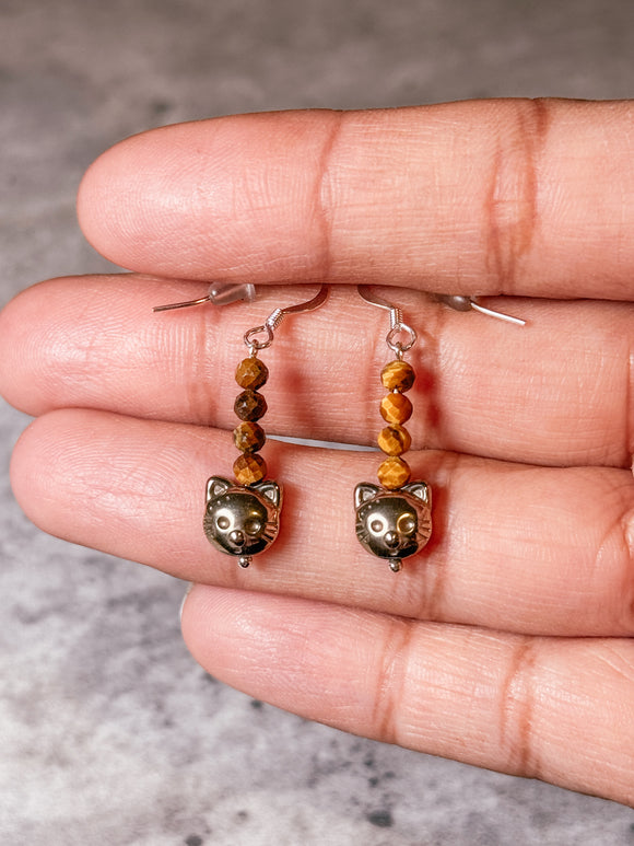 Tiger eye pyrite cat 925 dangles