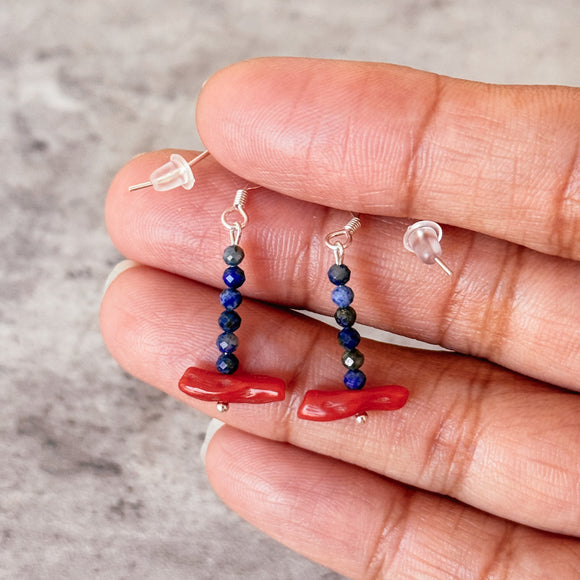 Coral lapis lazuli 925 earrings