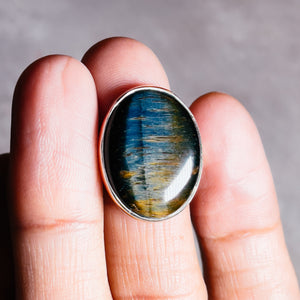 Blue tigers eye 925 adjustable ring