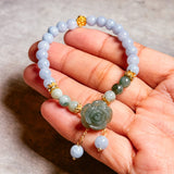 Burmese jade rose charm  & Angelite bracelet