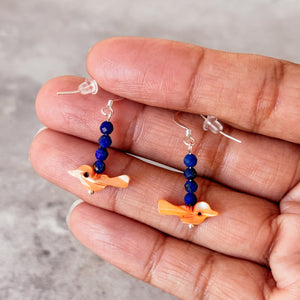 Orange MOP bird lapis lazuli 925 earrings