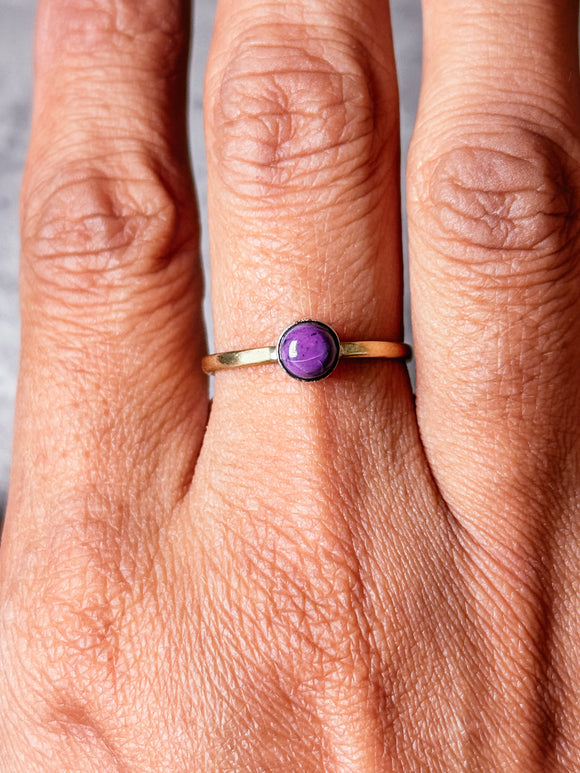 Purple copper turquoise brass & sterling ring sz9
