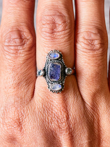 Tanzanite moonstone topaz 925 ring sz8