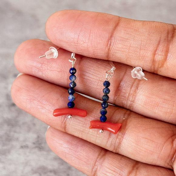 Coral lapis lazuli 925 earrings