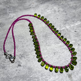 Peridot briolette & pink sapphire faceted rondel 925 necklace