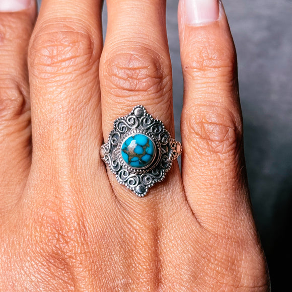 Blue copper turquoise 925 sz7 ring