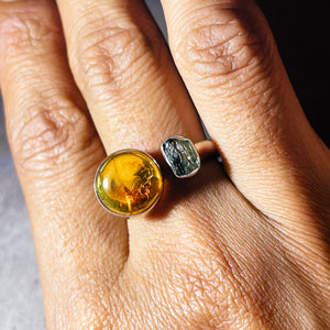 Moldavite Baltic Amber sz9+ 925 ring