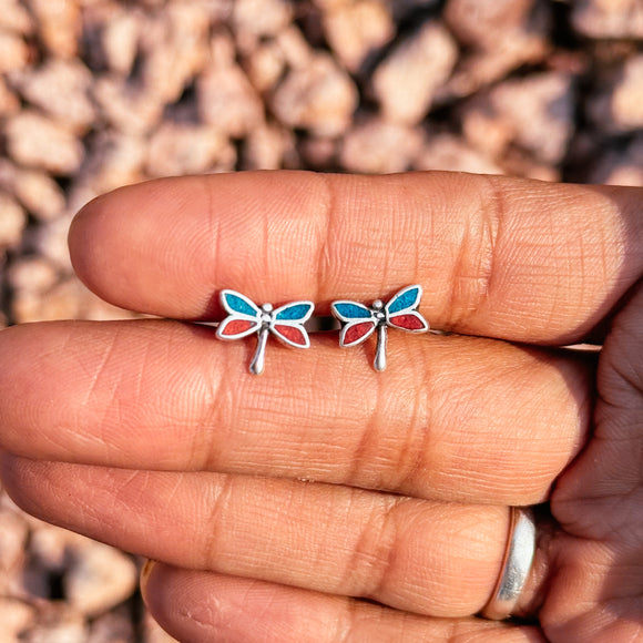 Kingman turquouse coral dragonfly 925 studs