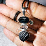 Black tourmaline & herkimer & moldavite 925 pendant