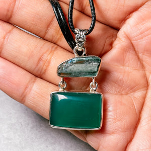 Ancient Roman glass & green onyx 925 pendant