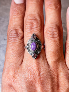 Charoite & Amethyst 925 ring sz8