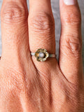Black sunstone big flower brass & sterling ring sz7