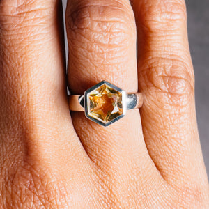 Honeycomb citrine 925 sz7 ring