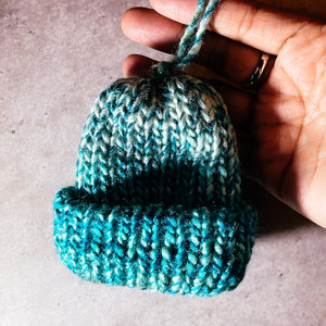 Handmade knitted beanie ornament