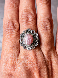 Rhodochrosite garnet 925 sz9.5 ring