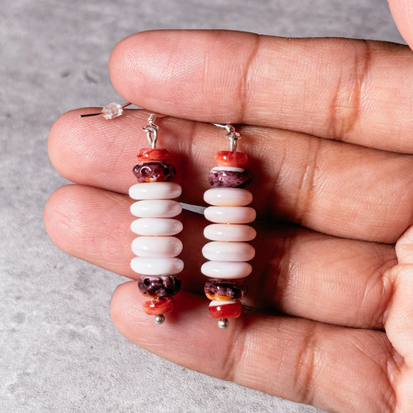 Pink conch, spiny oyster shell 925 earrings