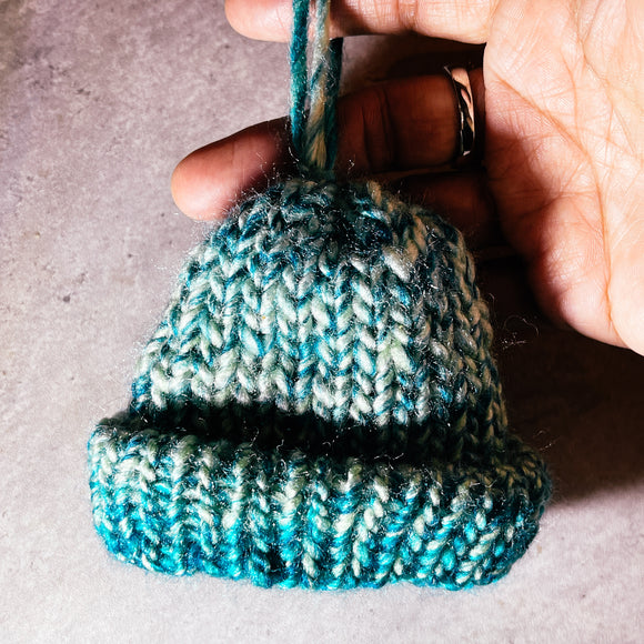 Handmade knitted beanie ornament