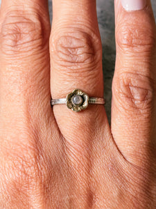 Black sunstone flower brass & sterling ring sz7