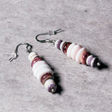 Pink conch, spiny oyster & wampum shell 925 earrings