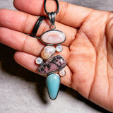 Pearl MOP rhodonite opal 925 pendant