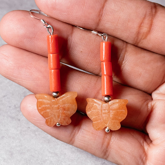 Coral & Aventurine butterfly 925 dangles