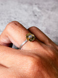 Black sunstone big flower brass & sterling ring sz7