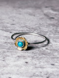 Turquoise flower brass & 925 ring sz9.25