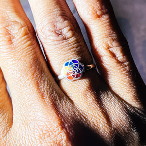 Mandala enamel rainbow 950 sz5.5 ring