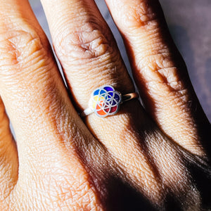 Mandala enamel rainbow 950 sz5.75 ring