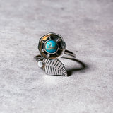 Blue turquoise flower 925 sz5+ ring