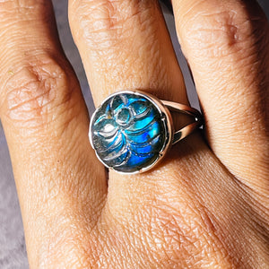 Carved Labradorite sz10 925 ring